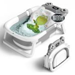 Collapsible Baby Bathtub with Real-Time Thermometer & Cushion Portable Travel Newborn-to-Toddler Tub